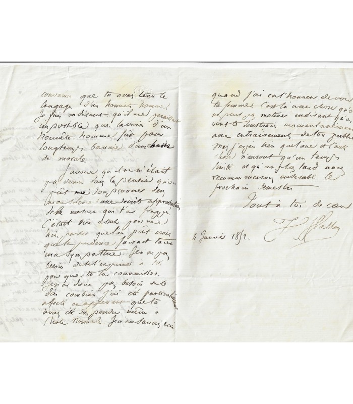 WALLON Henri. Agrégé d'histoire Député du Nord. Professeur à la Sorbonne. Lettre à un collègue de l'EN (Réf. G 2776)