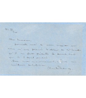 DEBUSSY Claude. Compositeur. Lettre autographe, 1910 (Réf. G 4314)