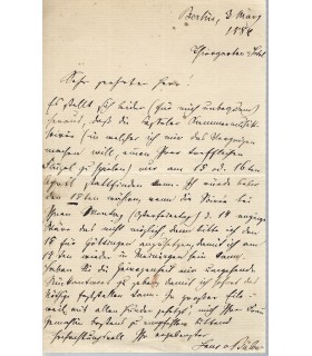 BÜLOW Hans Guide von. Compositeur, pianiste et chef d'orchestre allemand. Lettre autographe (Réf. G 5354)