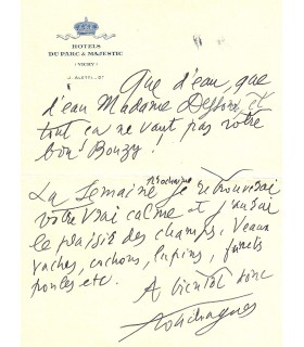 TOUCHAGUES Louis. peintre, décorateur. 2 lettres autographes à Mme Desson, 21 août 1953 et sans date (Réf. E 10208)