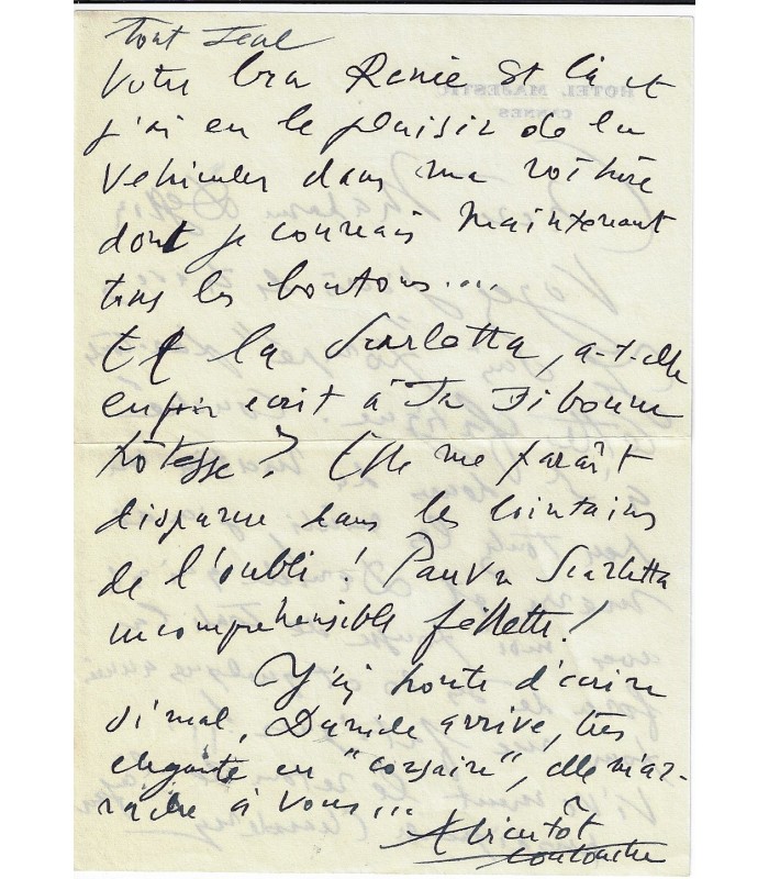 TOUCHAGUES Louis. peintre, décorateur. 2 lettres autographes à Mme Desson, 21 août 1953 et sans date (Réf. E 10208)