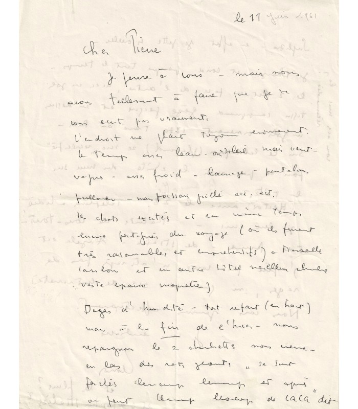 FINI Léonor.Peintre surréaliste. Lettre autographe, (Corse) 11 juin 1961 (Réf. G 3163)