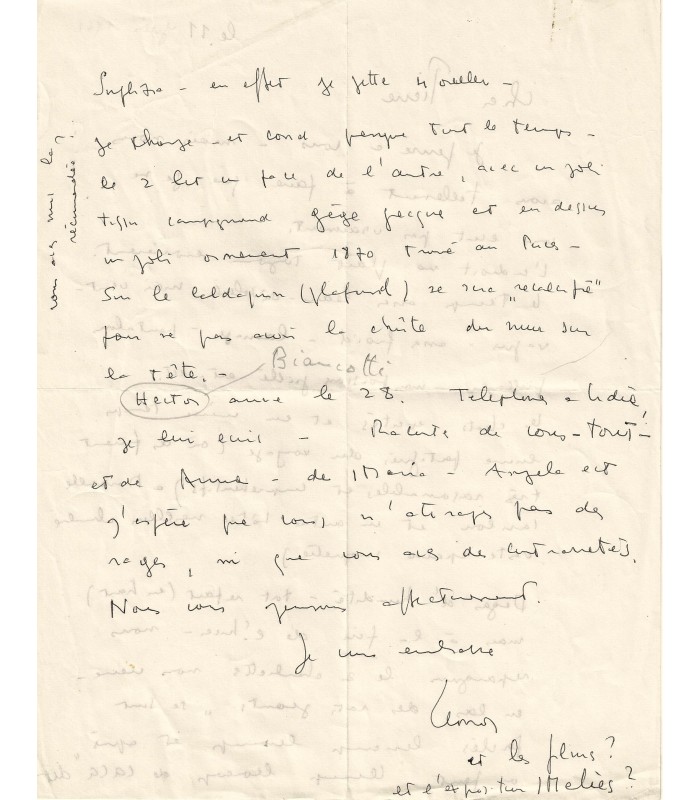 FINI Léonor.Peintre surréaliste. Lettre autographe, (Corse) 11 juin 1961 (Réf. G 3163)