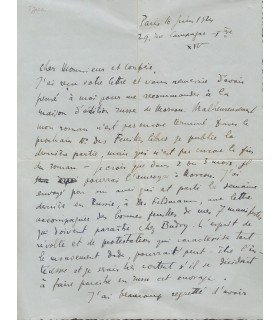 TZARA Tristan. Ecrivain, fondateur du mouvement Dada. Lettre autographe (G 4277)