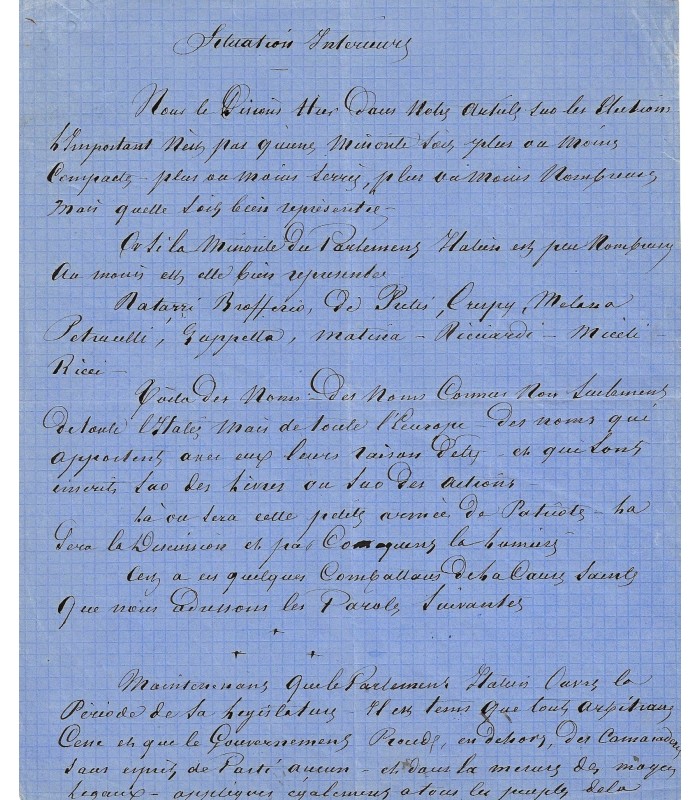 DUMAS Alexandre père. Ecrivain. Manuscrit autographe sur la politique à Naples vers 1862
