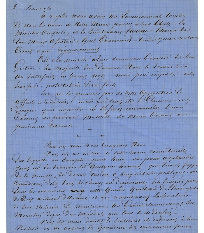 DUMAS Alexandre père. Ecrivain. Manuscrit autographe sur la politique à Naples vers 1862