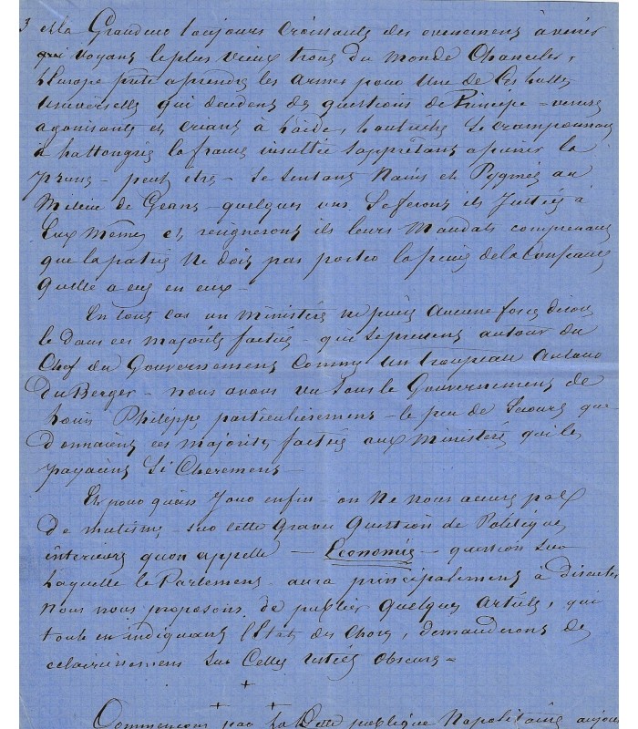 DUMAS Alexandre père. Ecrivain. Manuscrit autographe sur la politique à Naples vers 1862