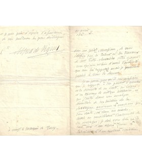 VIGNY Alfred de. Poète. Lettre autographe, 19 avril 1847, au marquis de Torcy (Réf. G 5825)