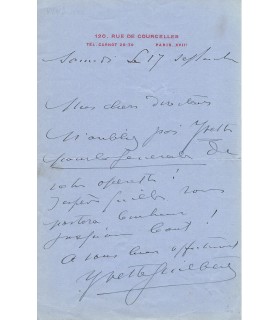 GUILBERT Yvette, chanteuse et actrice. Lettre autographe (G 5300).
