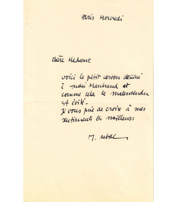 UBAC Raoul, peintre, graveur, illustrateur. Billet Autographe (G 5937)