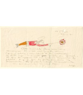 NORGE Géo. Poète belge. Lettre autographe ornée d'un dessin en couleurs (Réf. G 5900)