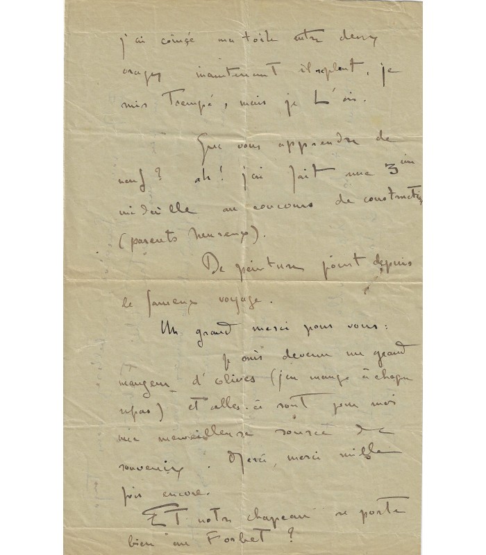 MANESSIER Alfred. Peintre abstrait. Lettre autographe (G 5934)