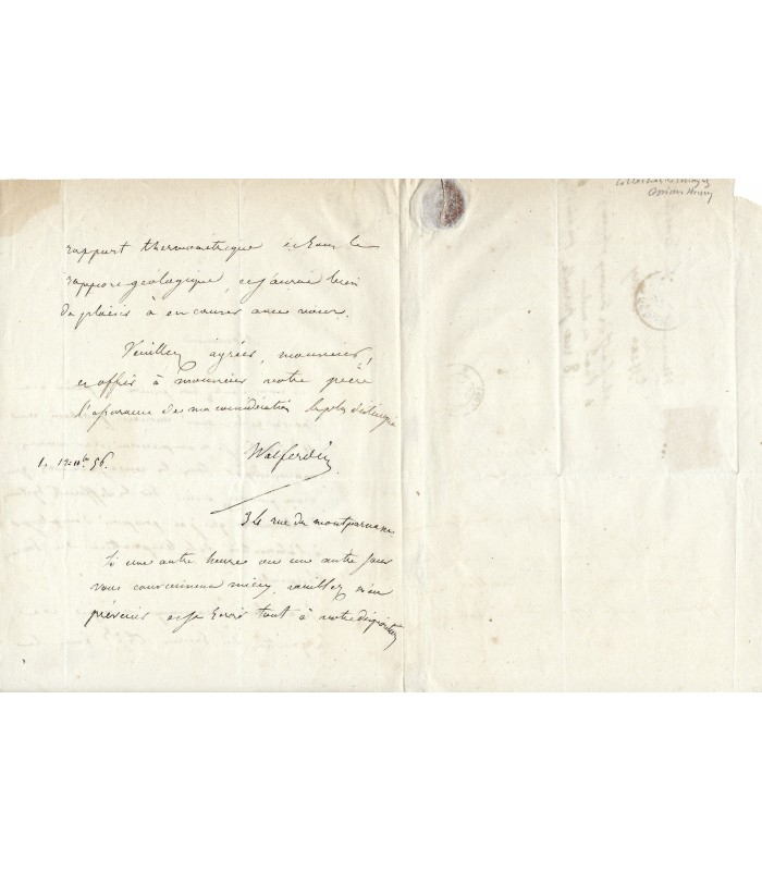 WALFERDIN François, physicien. Lettre autographe (G 465)