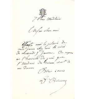 ONIMUS Ernest, médecin, physiologiste. Lettre autographe (G 1772)