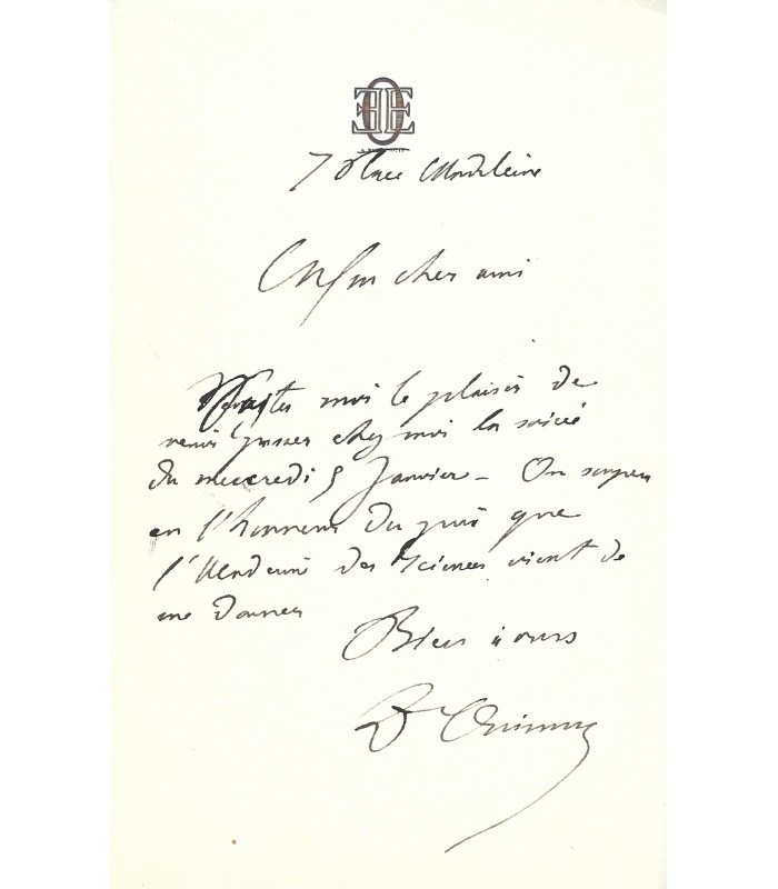 ONIMUS Ernest, médecin, physiologiste. Lettre autographe (G 1772)