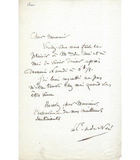 CHAM Amédée de Noé, illustrateur et caricaturiste. Lettre autographe (G 4445)