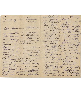 MONET Claude. Peintre impressionniste. Lettre autographe à Hamman, l'associé de Georges Petit, 1889 (Réf. G 5365)