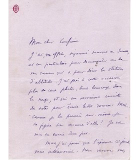 CORDAY (Michel). Romancier français. Lettre autographe (G 2055).