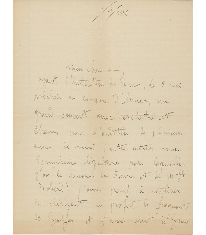 GODARD (Benjamin). Compositeur et chef d'orchestre. Lettre autographe (G 5956)