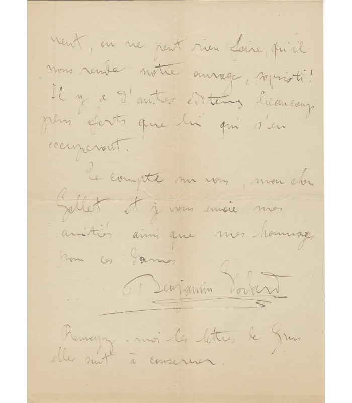 GODARD (Benjamin). Compositeur et chef d'orchestre. Lettre autographe (G 5956)