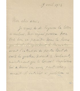 BERGSON Henri. Philosophe. Professeur au Collège de France. Lettre autographe à André Chaumeix, 1923  (Réf. G 3583)