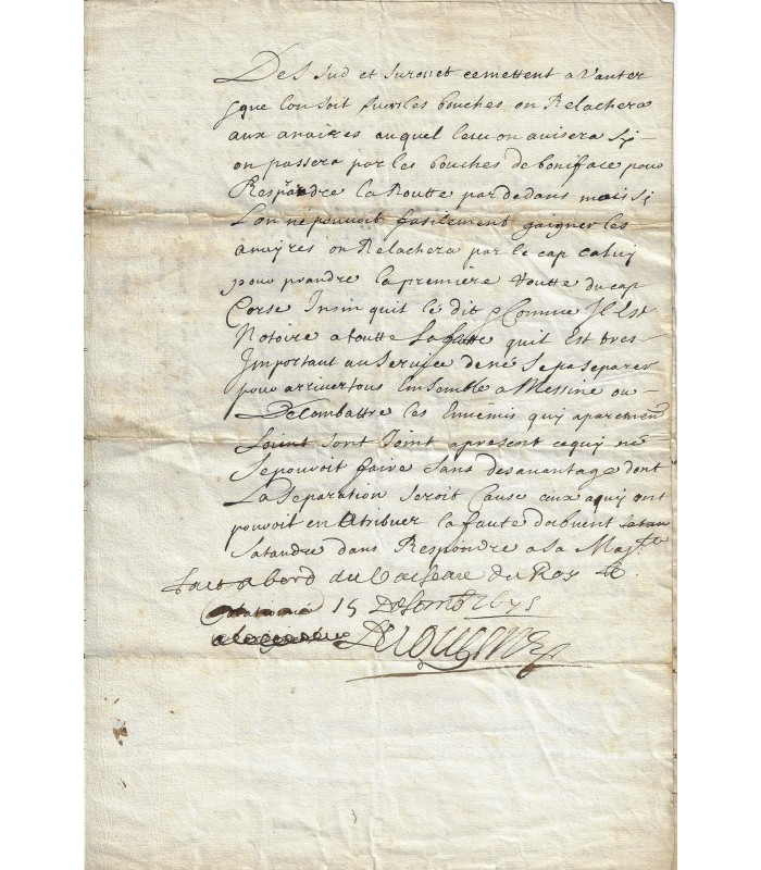 DUQUESNE Abraham, marquis de. Lieutenant-général de l'Armée navale. Pièce signée, 15 décembre 1675 (Réf. G 140)