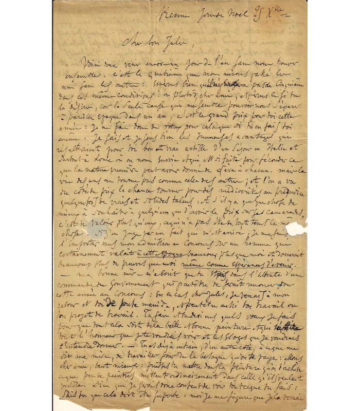 GOUNOD Charles. Compositeur. Lettre autographe au peintre Richomme, 25 décembre (1845) (Réf. G 4834)