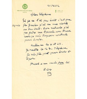 POULENC Francis. Compositeur.  Lettre autographe, à son ami et premier biographe Stéphane AUIDEL, 20 février 1962 (Réf. G 3854)
