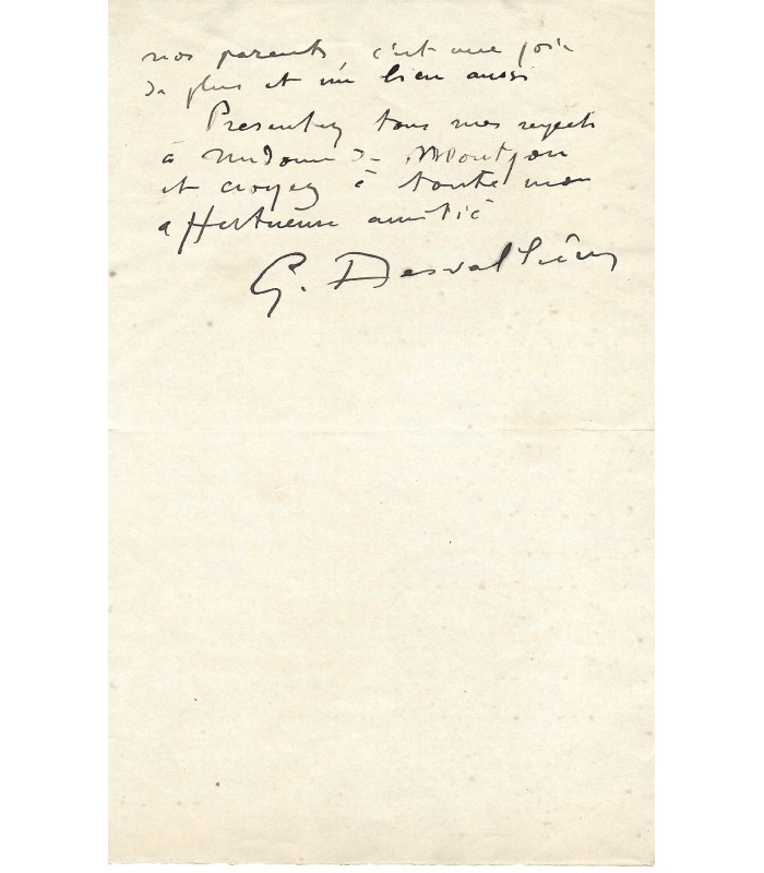 DESVALLIERES Georges, peintre et conservateur du musée Gustave Moreau. Lettre autographe (G 5833).