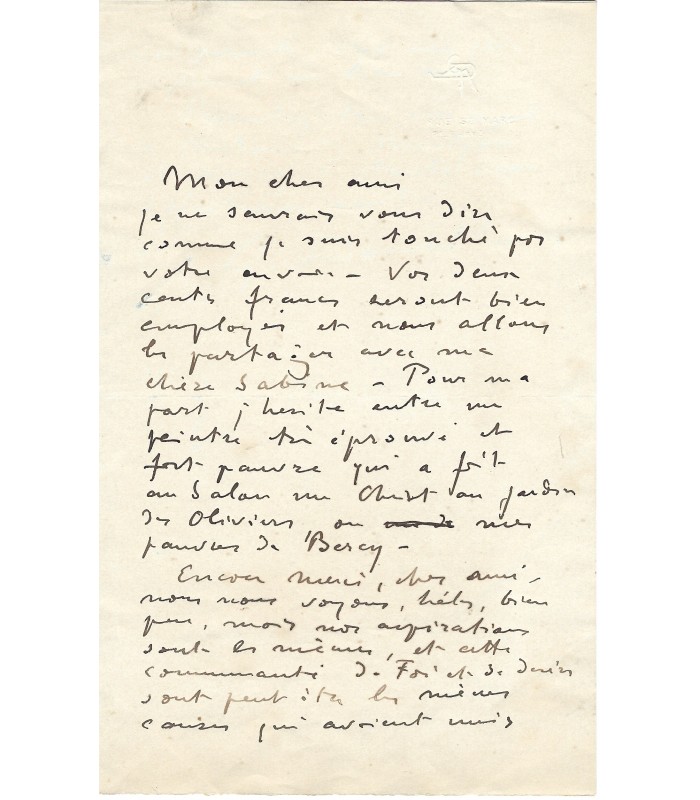 DESVALLIERES Georges, peintre et conservateur du musée Gustave Moreau. Lettre autographe (G 5833).