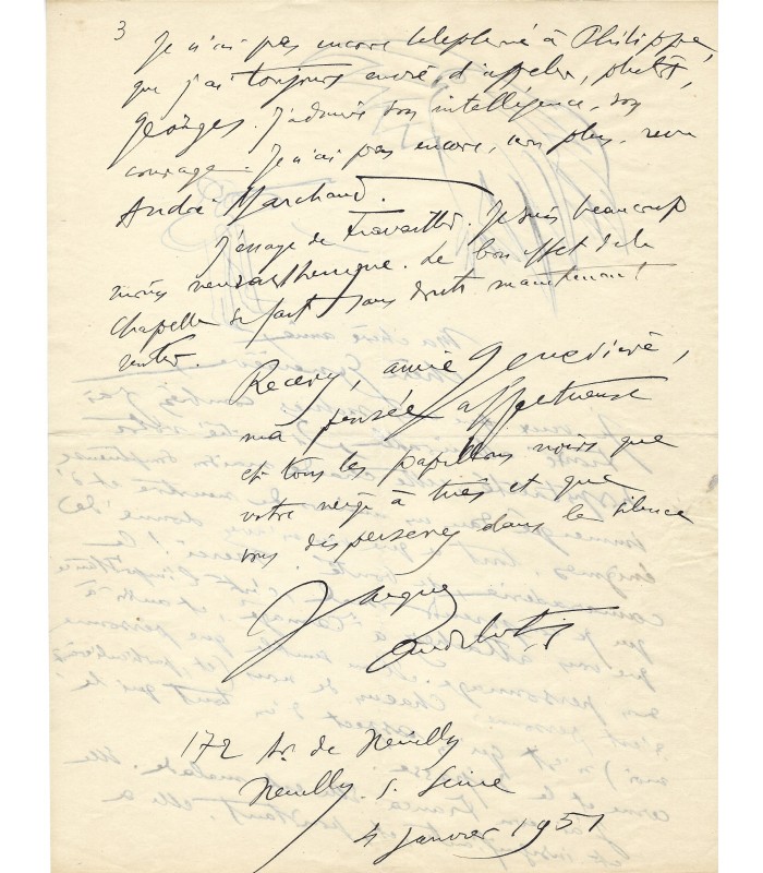 AUDIBERTI Jacques, écrivain, poète et dramaturge. Lettre autographe (G 5923)