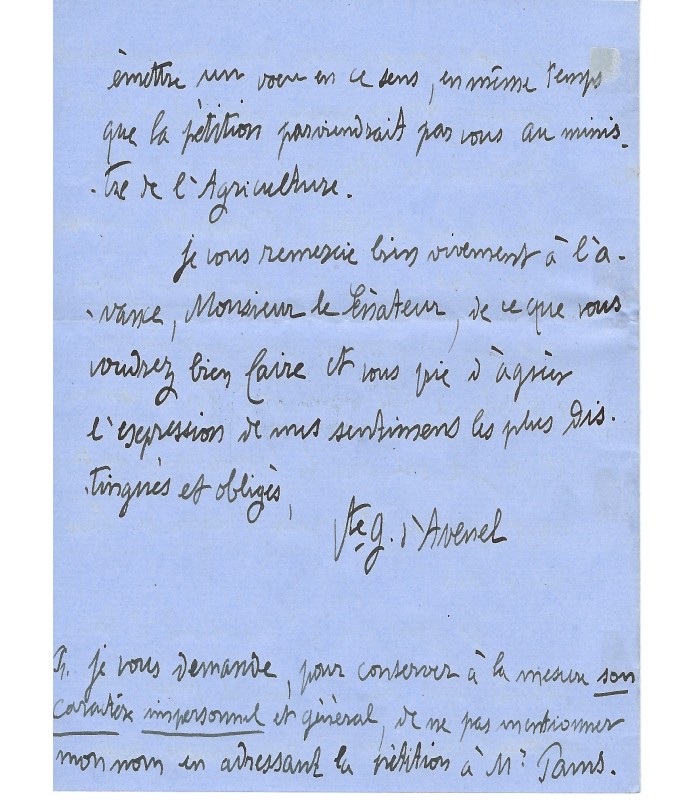 AVENEL Georges, historien et économiste. Lettre autographe (G 816)