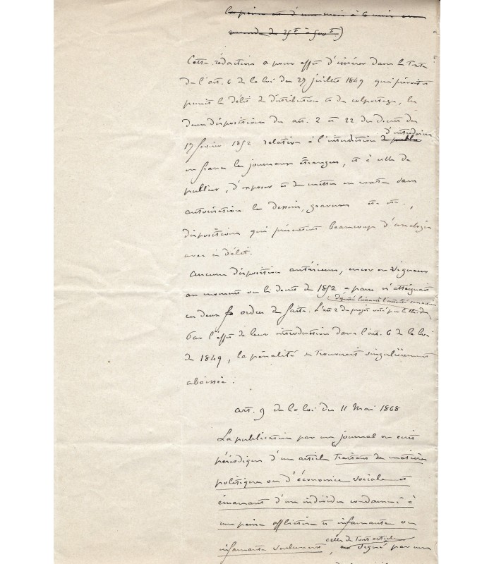 BERENGER René, magistrat et homme politique. Manuscrit autographe (Réf. G 2780)