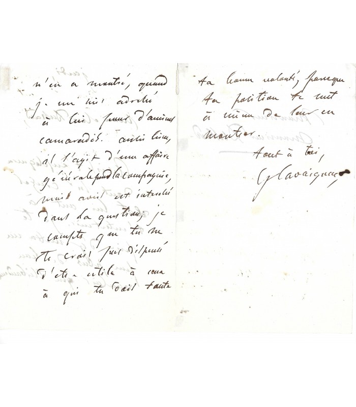 CAVAIGNAC Godefroy, nouvelliste et journaliste. Lettre autographe ( G 546)