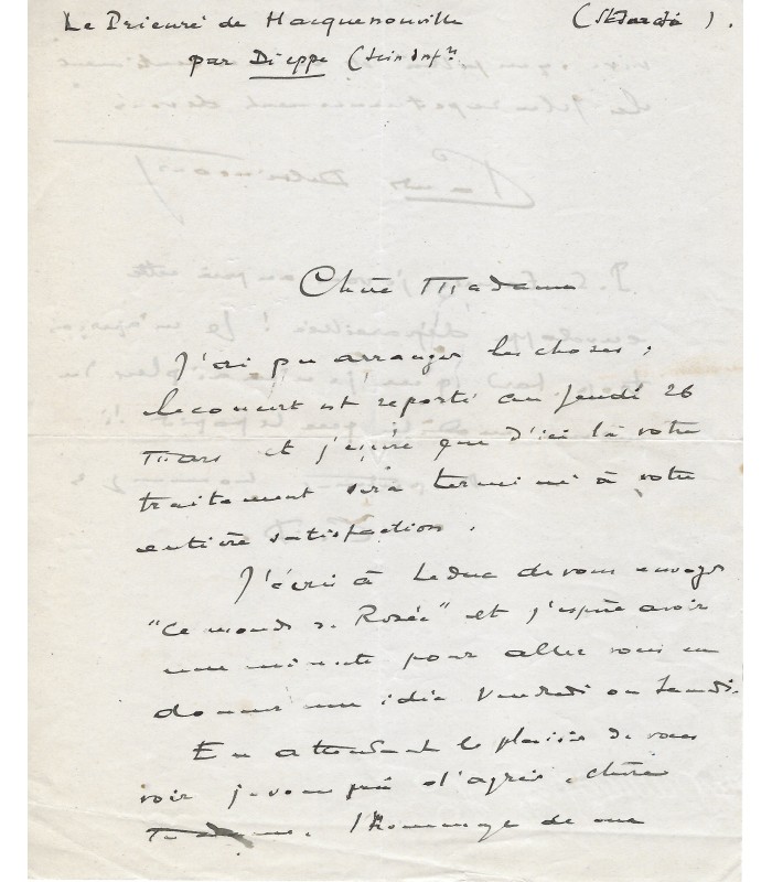 DELVINCOURT Claude, pianiste et compositeur. Lettre autographe (G 4593)