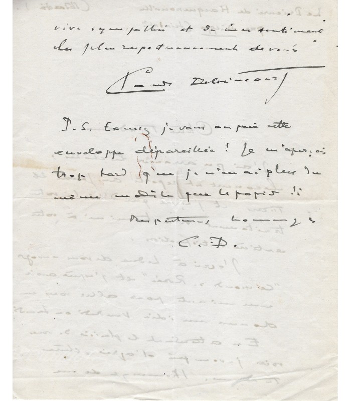 DELVINCOURT Claude, pianiste et compositeur. Lettre autographe (G 4593)