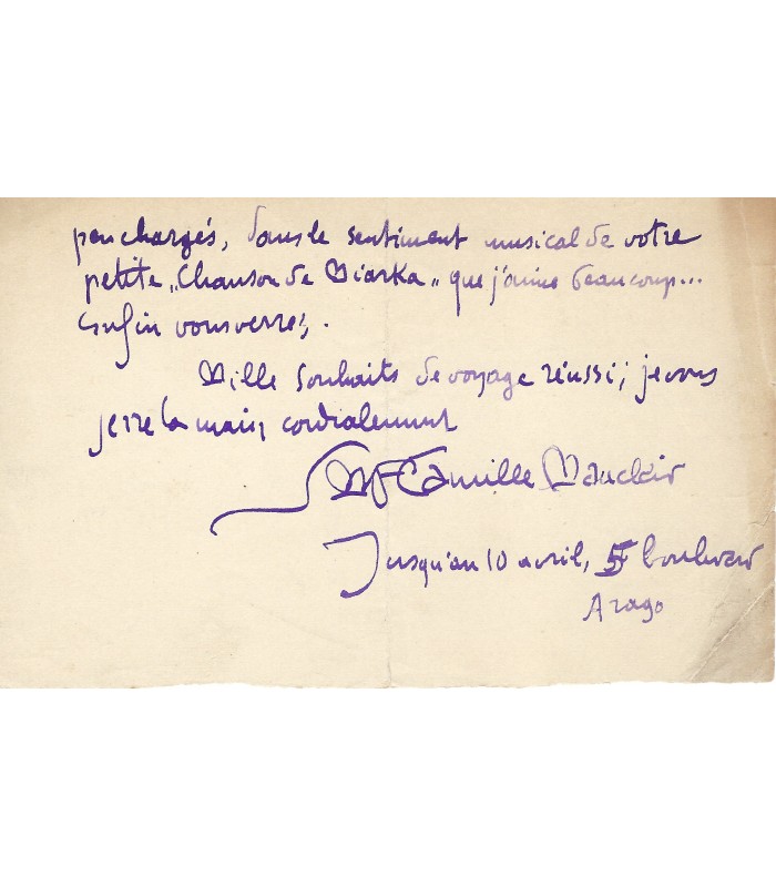 MAUCLAIR Camille, poète, romancier, historien d'art et critique littéraire. Lettre autographe (E 10237)