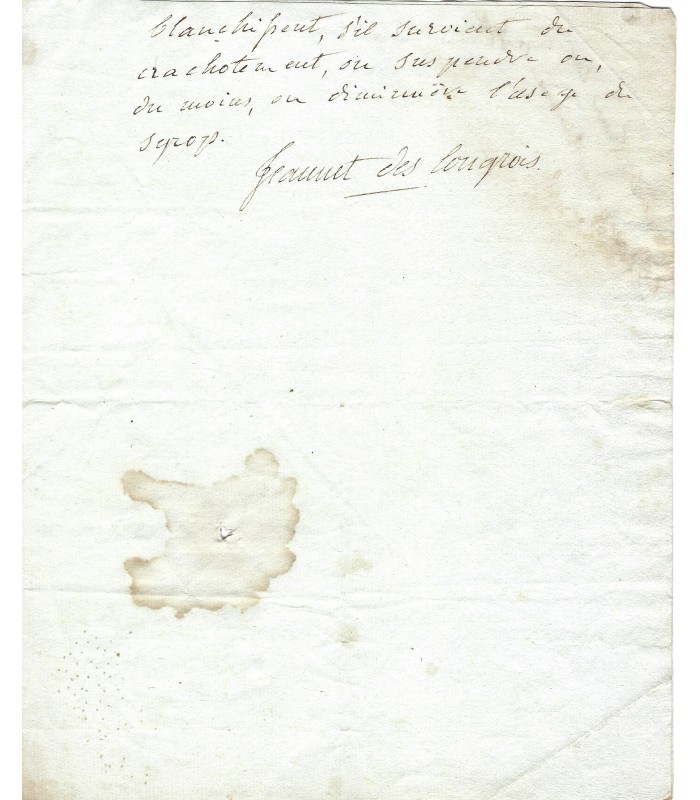 MEDECINE - XVIIIe siècle. Document autographe (G 5177)