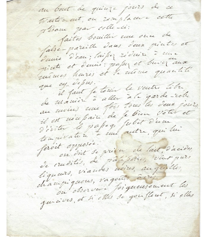 MEDECINE - XVIIIe siècle. Document autographe (G 5177)