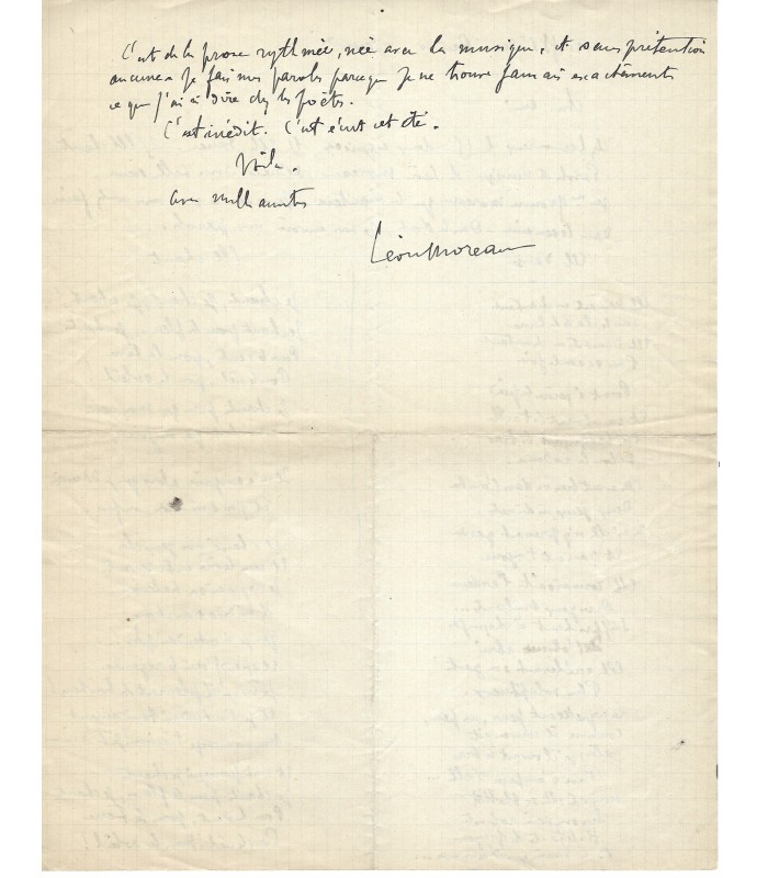 MOREAU Léon, compositeur. Lettre autographe (G 5942)