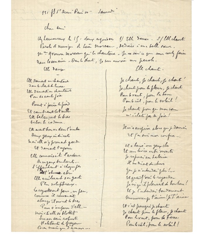 MOREAU Léon, compositeur. Lettre autographe (G 5942)