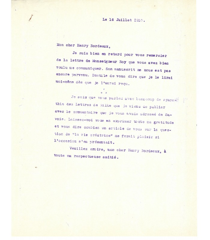 ROY Camille, critique littéraire. 3 lettres autographes (G 5763)