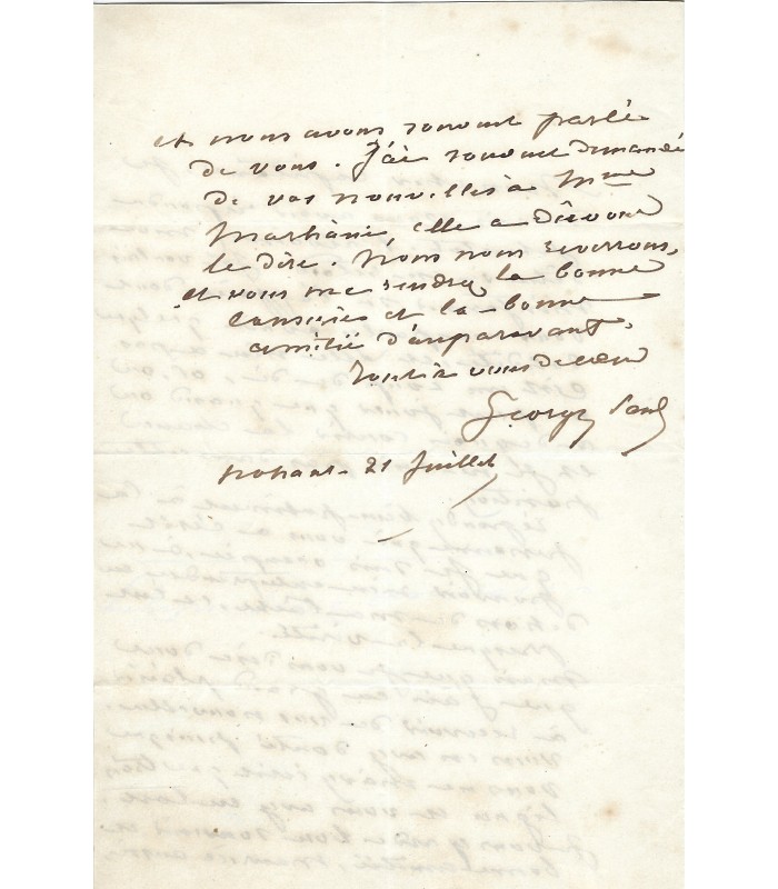 SAND George, romancière. Lettre autographe au capitaine d'Arpentigny (Réf. G 5776)