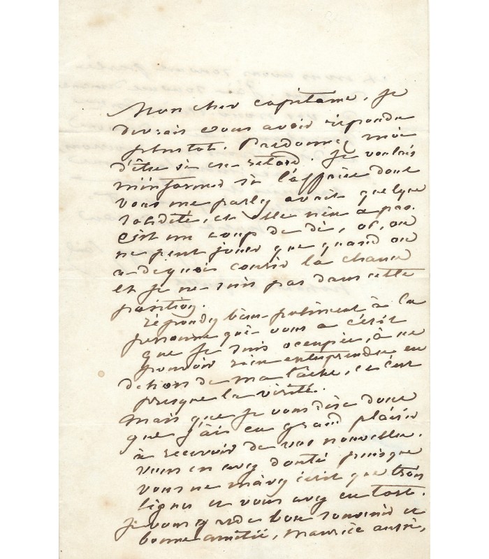 SAND George, romancière. Lettre autographe au capitaine d'Arpentigny (Réf. G 5776)