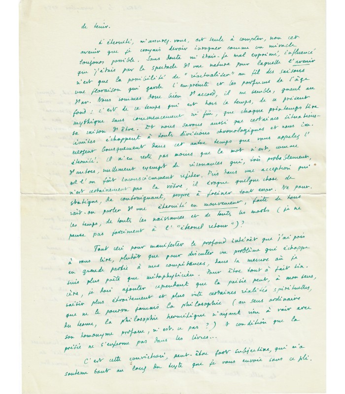 BEDOUIN Jean-Louis. Poète surréaliste. Lettre à l'alchimiste René Alleau, novembre 1959 (Réf. G 5869)