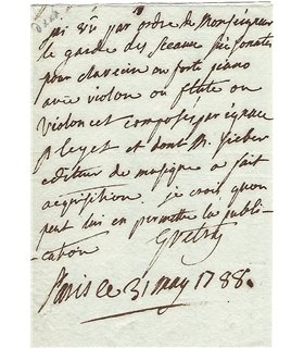 GRETRY ce 31 mai 1788 permet la publication de pièces d'Ignace Pleyel