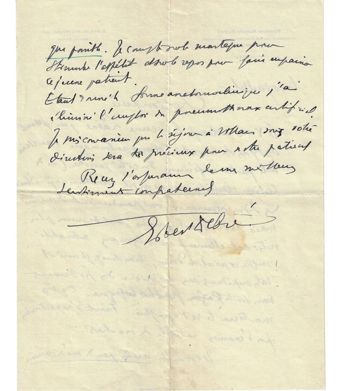 DEBRE Robert. Médecin agrégé de la Faculté de Médecine de Paris. Lettre médicale (Réf. E 10441)