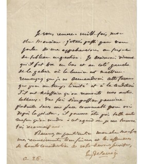 DELACROIX Eugène. Peintre romantique. Lettre au sujet d'un accrochage de tableaux (Réf. G 5969)