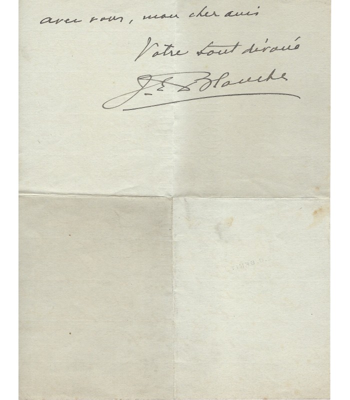 BLANCHE Jacques-Emile, peintre. Lettre autographe (G 6009)