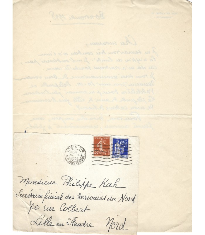 DUHAMEL Georges, médecin et écrivain. Lettre autographe (Réf. G 6006)